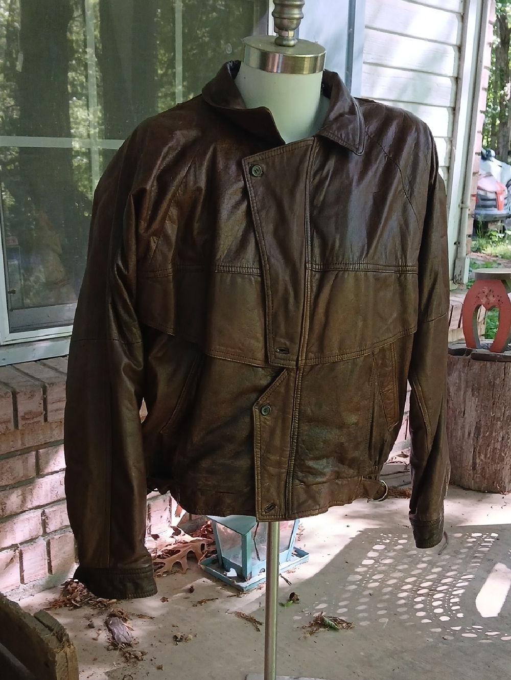 Men's Bermans Brown Leather Jacket - Classic Bomber Style,sz.L